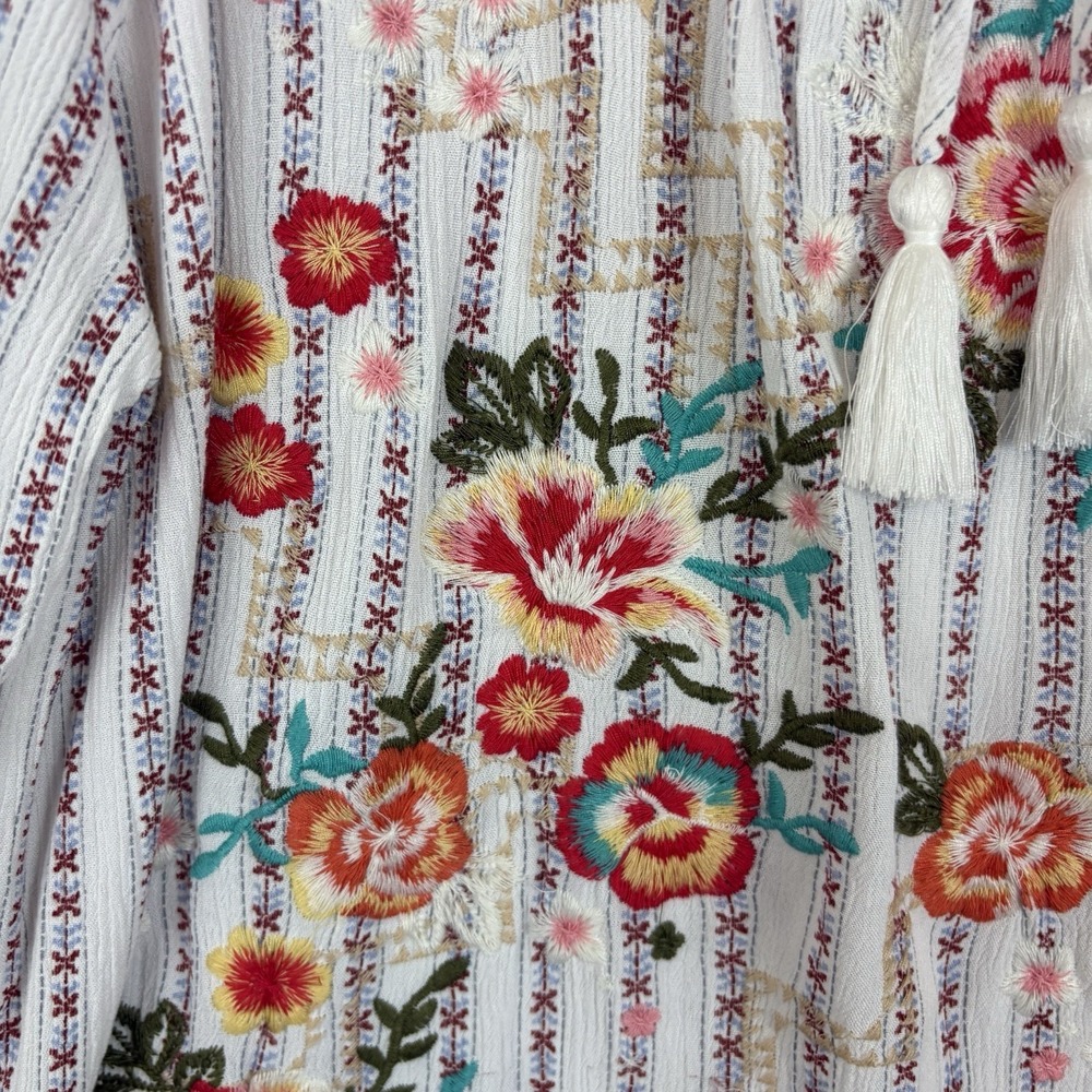 Savanna Jane 3X Blouse Floral Embroidered Boho Peasant Tassel Striped Read - Picture 5 of 12